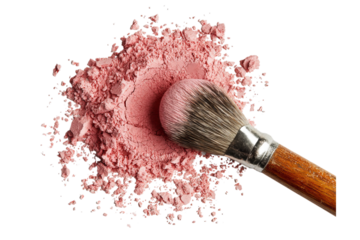 Blush and makeup brushes on a white isolated on a transparent background in PNG format