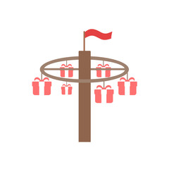 Indonesian Traditional Game Panjat Pinang Vector Illustration with Gifts and Flag