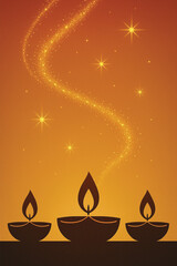 Diwali celebration with glowing diya lamps and sparkling light trail creating a festive and spiritual atmosphere for the holiday season