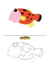 Cute fish illustration and also coloring drawing.