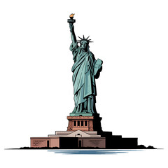 Obraz premium Iconic statue standing tall in New York Harbor during a clear day, symbolizing freedom and hope for millions of visitors