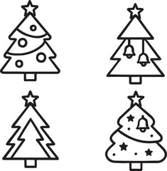 Christmas tree icon set in vector style with holiday decoration and cartoon design elements