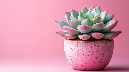 Obraz premium Elegant succulent plant in terracotta pot on vibrant pink background creating a modern, calming aesthetic