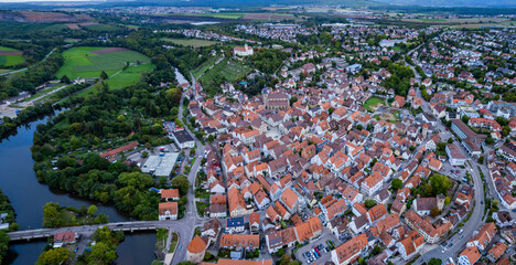 Aerial view of the city Vaihingen an der Enz in Germany. on a cloudy day in autumn