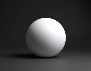A perfectly smooth, white sphere rests on a dark gray surface, illuminated by subtle lighting