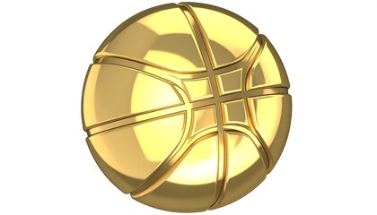 A gleaming, gold basketball, meticulously rendered, against a stark white background