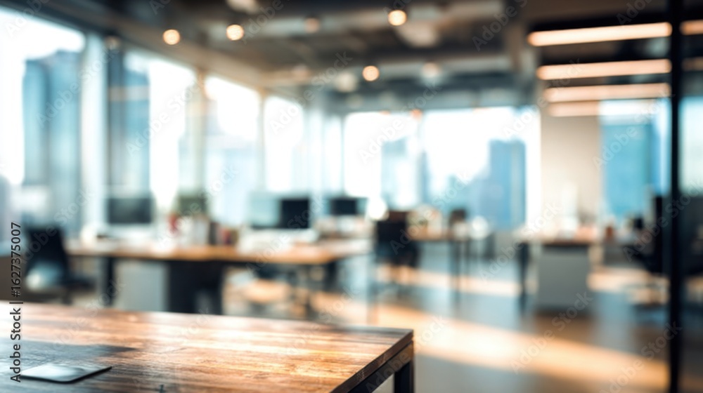 Poster bright and airy office space with large windows allowing ample natural light. workspaces are equippe
