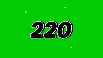 Number 220 Reveal Animation with Smoke Effect on Green Screen Black Cartoon Style Motion Graphic Element