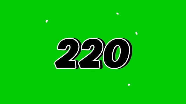 Number 220 Reveal Animation with Smoke Effect on Green Screen Black Cartoon Style Motion Graphic Element