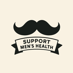 Movember Illustration with Mustache and Support Mens Health Ribbon for Awareness Campaigns and Charitable Causes Related to Mens Wellbeing