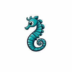 Obraz premium Cute Tiny Cartoon Seahorse with Curled Tail and Big Eyes Design