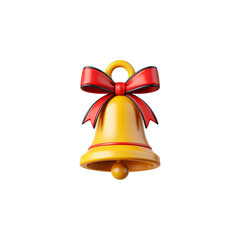 3D realistic Christmas gold bell with red ribbon. Shiny decorative element for holiday design isolated on white  background