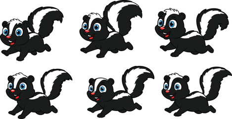 Cute Cartoon Skunk Running Happy Expressive Character Wildlife Animal Playful Nature Forest Joyful Energetic Lifestyle Illustration