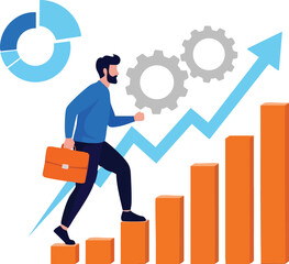 Businessman climbs stairs representing financial growth and business success