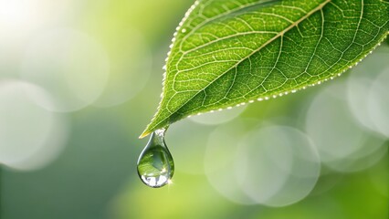 Closeup nature green leaf with water drop macro photography for wallpaper background and design element use