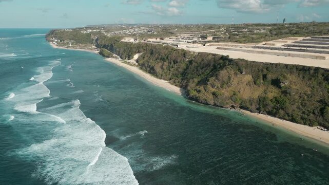 Waves Roll In On South Uluwatu Coast Bali As Resort Construction Begins On Cliffs 4K 60FPS
