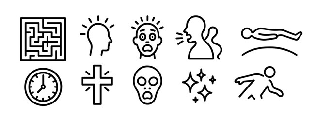 Psychology, emotion linear icon set. mind, mental health, expression icons outline collection