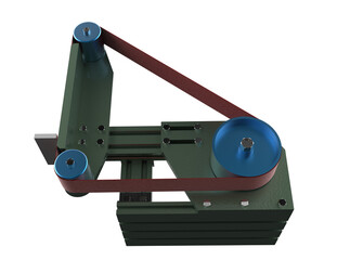 Professional Belt Sander Abrasive Polisher: 3D Render of Versatile Grinding and Sharpening Machine for Metalworking, Woodworking, and Industrial Edge Finishing with Transparent Background.