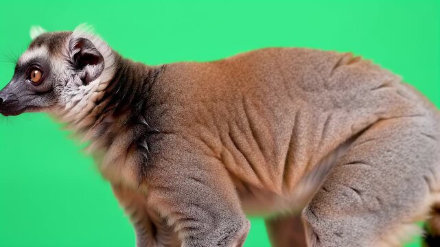 Captivating Lemur in Profile Against a Bright Green Studio Backdrop, Wildlife Portrait
