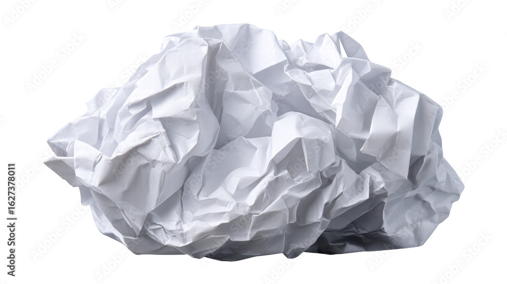 Poster crumpled white paper isolated on transparent background with soft shadows and texture