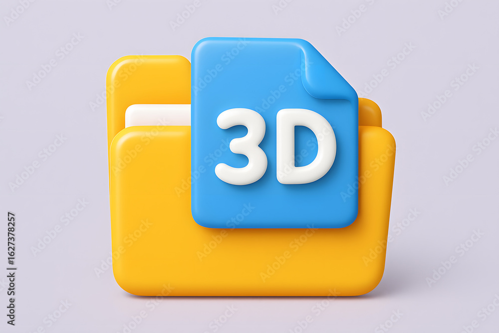 Poster 3d file: the image presents a three-dimensional file icon in a clean, graphic style. the design prom