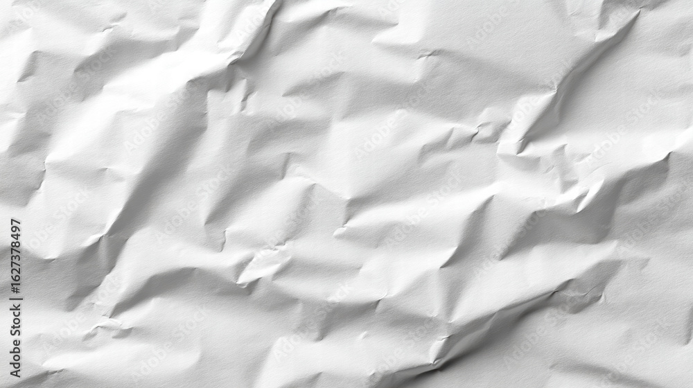 Poster crumpled white paper texture with deep creases and shadows creating realistic background