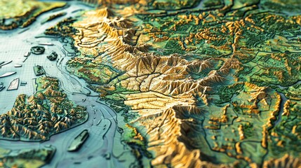 Poland Topographic Map 3d realistic Poland map Color texture and Rivers 3d illustration