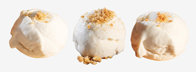 Vanilla ice cream scoops with cookie crumbs topping