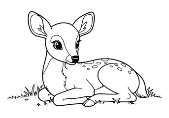 Charming fawn silhouette resting peacefully a cute animal design element for kids and nature projects, coloring page