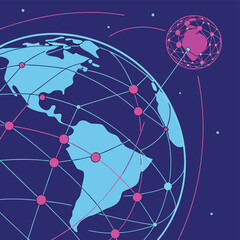 Stylized Earth with Global Network Connections and Satellite Orb globe world