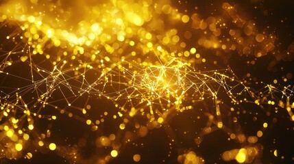 Abstract technology plexus background from lines and dots. Golden molecule structure. 3d render