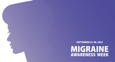 Migraine Awareness Week banner. Vector illustration with female silhouette having headache for card, event, brochure, social media, placard