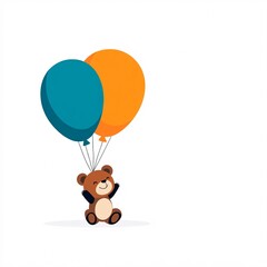 Cute Baby Bear Smiling with Colorful Balloons in the Sky