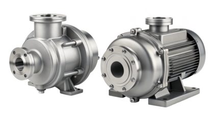 different style Metallic industrial pump machinery isolated on transparent 