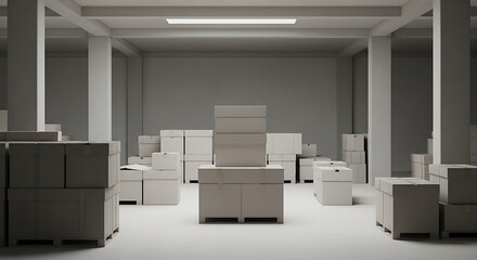Cardboard Box Storage in Grey Warehouse