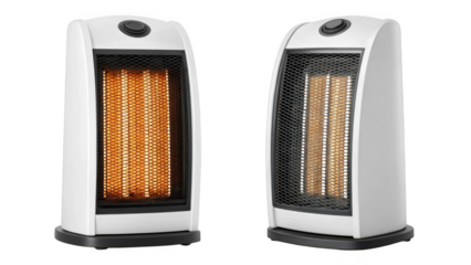 different style electric heater providing warmth on transparent