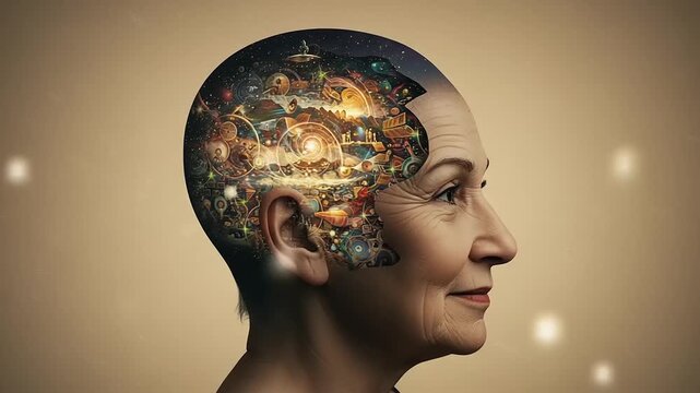 Surreal portrait of a woman with a cosmic mindscape