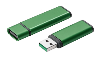 different style Green USB Flash Drive on transparent