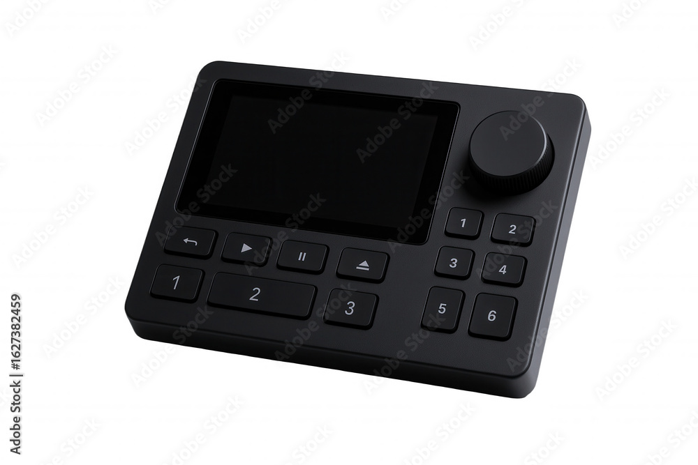 Poster modern digital control panel with screen and tactile buttons for professional audio or video editing