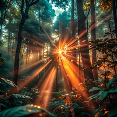 Obraz premium sun shining through the trees