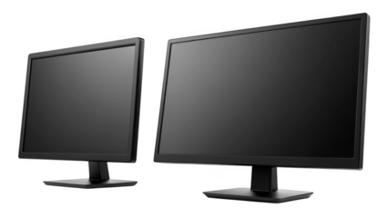 different style Black LCD monitor on transparent