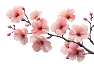 Delicate pink cherry blossom branch with buds against a transparent background, perfect for spring themes with transparent background PNG