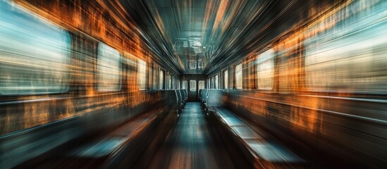 Blurred Interior of a Train Car with Empty Seats