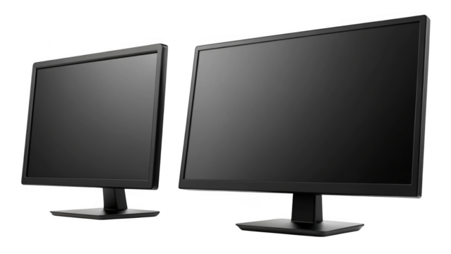 different style Black LCD monitor on transparent