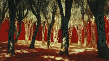 An Enigmatic Forest with Trees Marked with Arabic Script