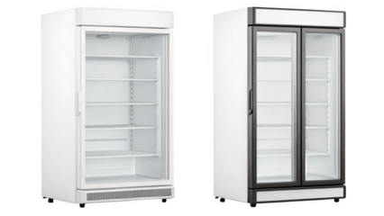 different style Collage of empty cosmetic refrigerator on transparent