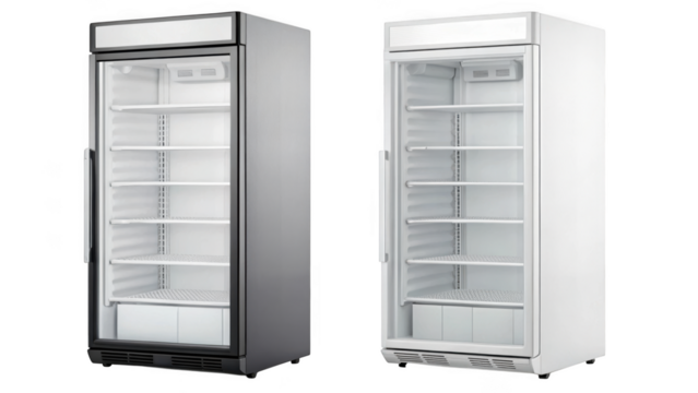 different style Collage of empty cosmetic refrigerator on transparent