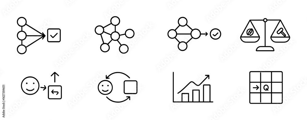 Poster flowchart, data linear icon set. diagram, process, analysis icons collection
