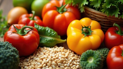 Fresh Variety of Wholesome Vegetables and Grains for Healthy Eating and Nutrition