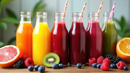 Freshly Squeezed Fruit Juices and Smoothies With Fresh Fruits And Vegetables